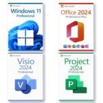 Microsoft Windows 11 Professional + Microsoft Visio 2024 Professional  +  Microsoft Project 2024 Professional + Microsoft Office 2024 Professional  Plus Licentie voor 3 pc's