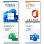 Microsoft Visio 2021 Standard + Microsoft Project 2021 Professional + Microsoft Office 2021 Professional Plus + Microsoft Windows 11 Professional Lizenz für 3 PC