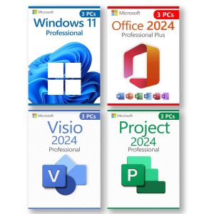 Microsoft Windows 11 Professional + Microsoft Project 2024 Professional + Microsoft Office 2024 Professional + Microsoft Visio 2024 Professional license for 3 devices